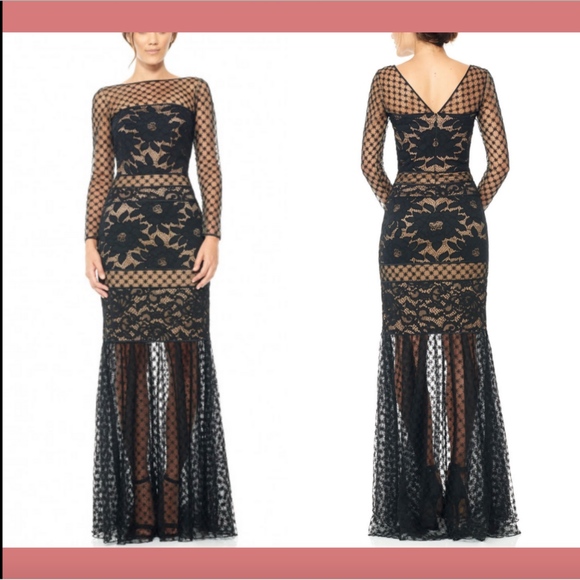 NEW $608 Tadashi Shoji Long Sleeve Embroider Gown‎